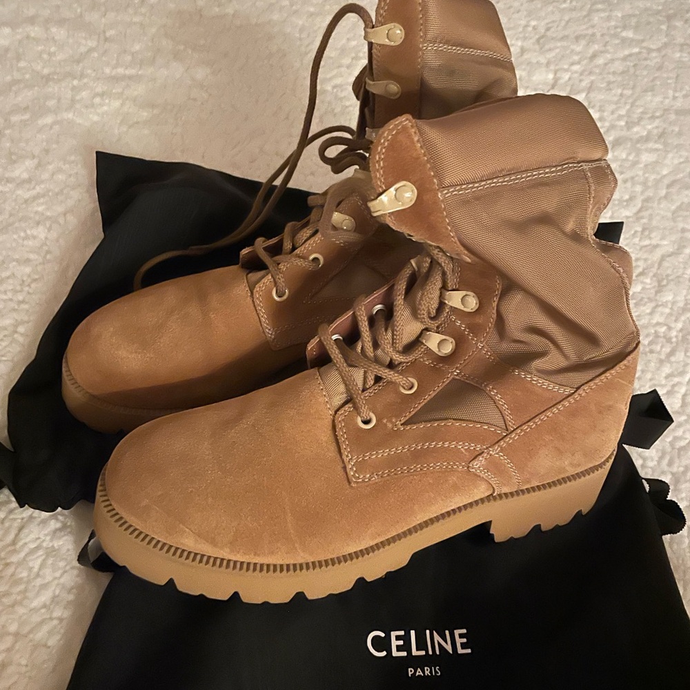 Celine beige suede combat boots, women's size 10